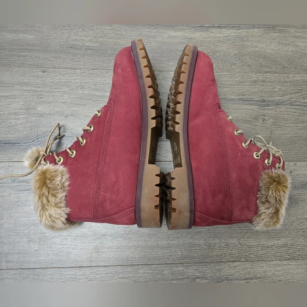 Timberland Faux Fur Girls Size 5 Burgandy Wine Winter Boots Primaloft 200 Gram